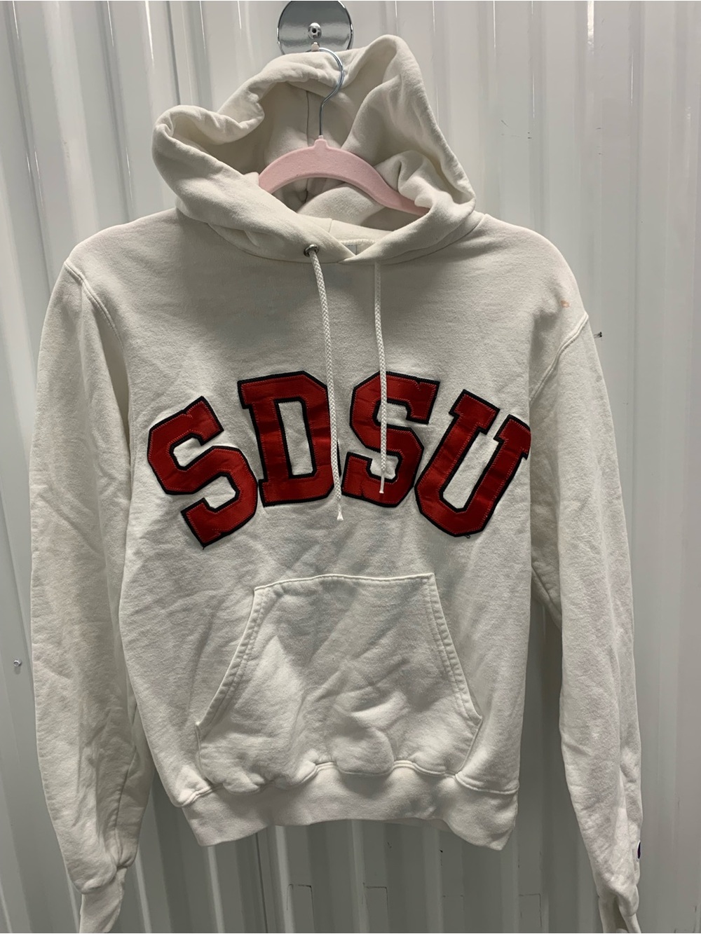 SDSU San Diego Champion Embroidered Red Letter White Hoodie